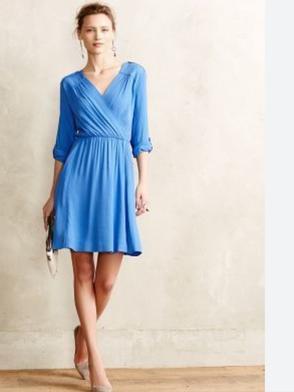 M Maeve Anthropologie Lene Crepe Wrap Dress Blue